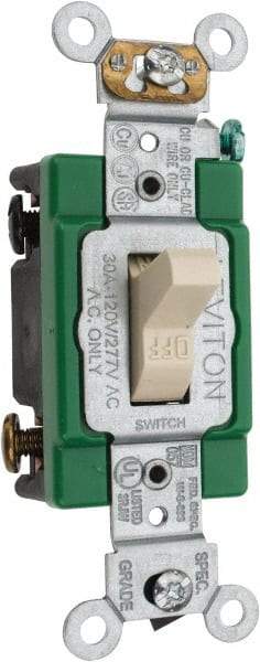Leviton - 2 Pole, 120 to 277 VAC, 30 Amp, Industrial Grade, Toggle, Wall and Dimmer Light Switch - 1.31 Inch Wide x 4.06 Inch High - Apex Tool & Supply