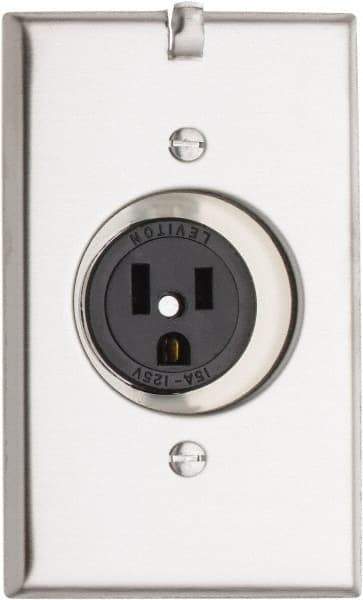 Leviton - 125 VAC, 15 Amp, 5-15R NEMA Configuration, White, Industrial Grade, Self Grounding Single Receptacle - 1 Phase, 2 Poles, 3 Wire, Flush Mount, Impact Resistant - Apex Tool & Supply