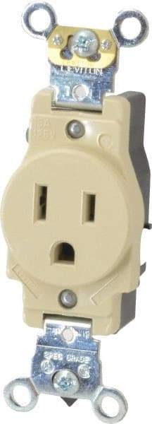 Leviton - 125 VAC, 15 Amp, 5-15R NEMA Configuration, Ivory, Industrial Grade, Self Grounding Single Receptacle - 1 Phase, 2 Poles, 3 Wire, Flush Mount, Impact Resistant - Apex Tool & Supply
