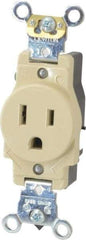 Leviton - 125 VAC, 15 Amp, 5-15R NEMA Configuration, Ivory, Industrial Grade, Self Grounding Single Receptacle - 1 Phase, 2 Poles, 3 Wire, Flush Mount, Impact Resistant - Apex Tool & Supply
