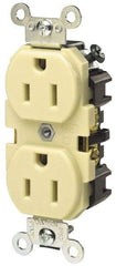 Hubbell Wiring Device-Kellems - 125 VAC, 15 Amp, 5-15R NEMA Configuration, Gray, Specification Grade, Self Grounding Duplex Receptacle - 1 Phase, 2 Poles, 3 Wire, Flush Mount, Corrosion, Heat and Impact Resistant - Apex Tool & Supply