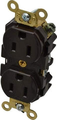 Leviton - 125 VAC, 15 Amp, 5-15R NEMA Configuration, Brown, Industrial Grade, Self Grounding Duplex Receptacle - 1 Phase, 2 Poles, 3 Wire, Flush Mount, Impact Resistant - Apex Tool & Supply