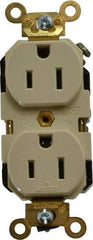 Leviton - 125 VAC, 15 Amp, 5-15R NEMA Configuration, Ivory, Industrial Grade, Self Grounding Duplex Receptacle - 1 Phase, 2 Poles, 3 Wire, Flush Mount, Impact Resistant - Apex Tool & Supply