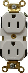Leviton - 125 VAC, 15 Amp, 5-15R NEMA Configuration, White, Industrial Grade, Self Grounding Duplex Receptacle - 1 Phase, 2 Poles, 3 Wire, Flush Mount, Impact Resistant - Apex Tool & Supply