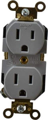 Leviton - 125 VAC, 15 Amp, 5-15R NEMA Configuration, Gray, Industrial Grade, Self Grounding Duplex Receptacle - 1 Phase, 2 Poles, 3 Wire, Flush Mount, Impact Resistant - Apex Tool & Supply