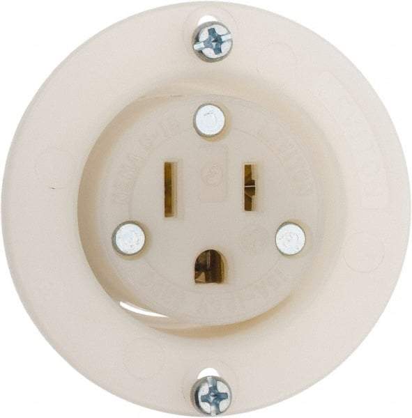 Leviton - 125 VAC, 15 Amp, 5-15R NEMA Configuration, White, Industrial Grade, Self Grounding Single Receptacle - 1 Phase, 2 Poles, 3 Wire, Flush Mount, Corrosion and Impact Resistant - Apex Tool & Supply