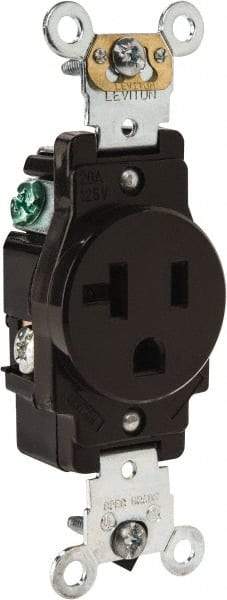 Leviton - 125 VAC, 20 Amp, 5-20R NEMA Configuration, Brown, Industrial Grade, Self Grounding Single Receptacle - 1 Phase, 2 Poles, 3 Wire, Flush Mount, Impact Resistant - Apex Tool & Supply