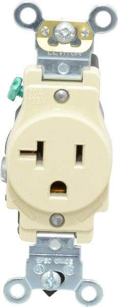 Leviton - 125 VAC, 20 Amp, 5-20R NEMA Configuration, Ivory, Industrial Grade, Self Grounding Single Receptacle - 1 Phase, 2 Poles, 3 Wire, Flush Mount, Impact and Tamper Resistant - Apex Tool & Supply