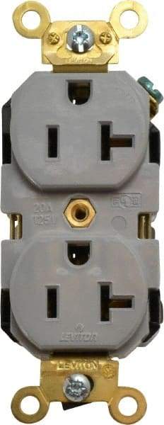 Leviton - 125 VAC, 20 Amp, 5-20R NEMA Configuration, Gray, Industrial Grade, Self Grounding Duplex Receptacle - 1 Phase, 2 Poles, 3 Wire, Flush Mount, Impact and Tamper Resistant - Apex Tool & Supply