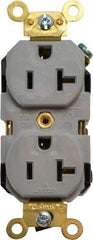 Leviton - 125 VAC, 20 Amp, 5-20R NEMA Configuration, Gray, Industrial Grade, Self Grounding Duplex Receptacle - 1 Phase, 2 Poles, 3 Wire, Flush Mount, Impact and Tamper Resistant - Apex Tool & Supply