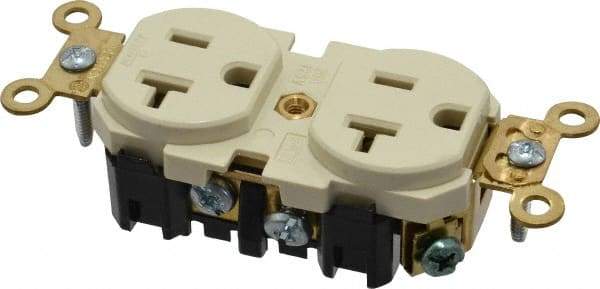 Leviton - 125 VAC, 20 Amp, 5-20R NEMA Configuration, Ivory, Industrial Grade, Self Grounding Duplex Receptacle - 1 Phase, 2 Poles, 3 Wire, Flush Mount, Impact and Tamper Resistant - Apex Tool & Supply