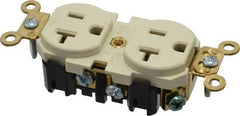 Leviton - 125 VAC, 20 Amp, 5-20R NEMA Configuration, Ivory, Industrial Grade, Self Grounding Duplex Receptacle - 1 Phase, 2 Poles, 3 Wire, Flush Mount, Impact and Tamper Resistant - Apex Tool & Supply