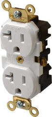 Leviton - 125 VAC, 20 Amp, 5-20R NEMA Configuration, White, Industrial Grade, Self Grounding Duplex Receptacle - 1 Phase, 2 Poles, 3 Wire, Flush Mount, Tamper Resistant - Apex Tool & Supply