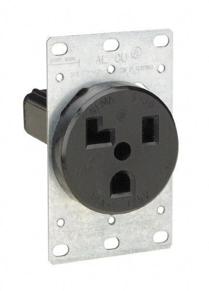 Leviton - 125 VAC, 30 Amp, 5-30P NEMA Configuration, Black, Industrial Grade, Self Grounding Single Receptacle - 1 Phase, 2 Poles, 3 Wire, Flush Mount, Tamper Resistant - Apex Tool & Supply