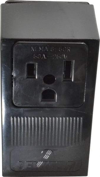 Leviton - 250 VAC, 50 Amp, 6-50R NEMA Configuration, Black, Industrial Grade, Self Grounding Single Receptacle - 1 Phase, 2 Poles, 3 Wire, Tamper Resistant - Apex Tool & Supply