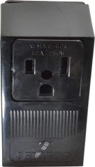 Leviton - 250 VAC, 50 Amp, 6-50R NEMA Configuration, Black, Industrial Grade, Self Grounding Single Receptacle - 1 Phase, 2 Poles, 3 Wire, Tamper Resistant - Apex Tool & Supply