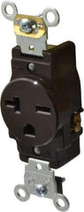 Leviton - 250 VAC, 20 Amp, 6-20R NEMA Configuration, Brown, Industrial Grade, Self Grounding Single Receptacle - 1 Phase, 2 Poles, 3 Wire, Flush Mount, Impact and Tamper Resistant - Apex Tool & Supply
