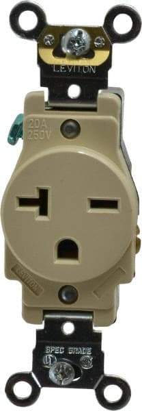 Leviton - 250 VAC, 20 Amp, 6-20R NEMA Configuration, Ivory, Industrial Grade, Self Grounding Single Receptacle - 1 Phase, 2 Poles, 3 Wire, Flush Mount, Impact and Tamper Resistant - Apex Tool & Supply