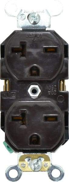 Leviton - 250 VAC, 20 Amp, 6-20R NEMA Configuration, Brown, Industrial Grade, Self Grounding Duplex Receptacle - 1 Phase, 2 Poles, 3 Wire, Flush Mount, Impact and Tamper Resistant - Apex Tool & Supply