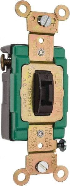 Leviton - 3 Pole, 120 to 277 VAC, 30 Amp, Industrial Grade, Toggle, Wall and Dimmer Light Switch - 1.31 Inch Wide x 4.06 Inch High - Apex Tool & Supply