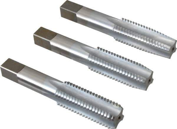 Made in USA - 7/8-9 UNC, 4 Flute, Bottoming, Plug & Taper, Chrome Finish, High Speed Steel Tap Set - Right Hand Cut, 4-11/16" OAL, 2-7/32" Thread Length, 2B/3B Class of Fit - Apex Tool & Supply