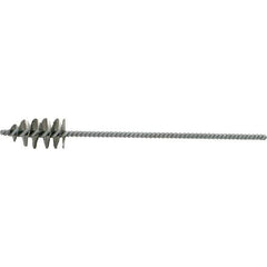 Brush Research Mfg. - 1-1/8" Diam Helical Stainless Steel Tube Brush - Single Spiral, 0.006" Filament Diam, 2-1/8" Brush Length, 10" OAL, 0.245" Diam Galvanized Steel Shank - Apex Tool & Supply