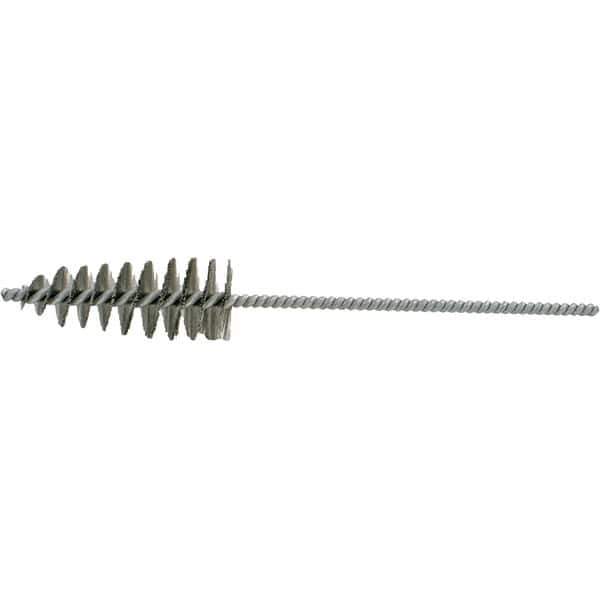 Brush Research Mfg. - 1.35" Diam Helical Stainless Steel Tube Brush - Single Spiral, 0.006" Filament Diam, 3-3/8" Brush Length, 10-1/2" OAL, 0.245" Diam Galvanized Steel Shank - Apex Tool & Supply