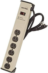 Leviton - 6 Outlets, 125 Volts, 15 Amps, 6' Cord, Power Outlet Strip - Free Hanging Mount, 5-15R NEMA Configuration, 15.73" Strip, cULus, UL Listed File 1449 - Apex Tool & Supply