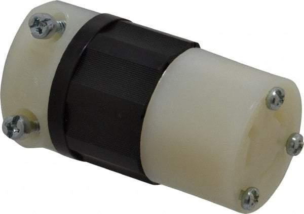 Leviton - 250 VAC, 15 Amp, L6-15R Configuration, Industrial Grade, Self Grounding Connector - 1 Phase, 2 Poles, 0.245 to 0.7 Inch Cord Diameter - Apex Tool & Supply