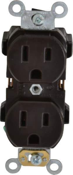 Leviton - 125 VAC, 15 Amp, 5-15R NEMA Configuration, Brown, Industrial Grade, Self Grounding Duplex Receptacle - 1 Phase, 2 Poles, 3 Wire, Flush Mount, Impact Resistant - Apex Tool & Supply