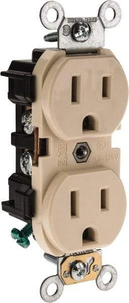 Leviton - 125 VAC, 15 Amp, 5-15R NEMA Configuration, Ivory, Industrial Grade, Self Grounding Duplex Receptacle - 1 Phase, 2 Poles, 3 Wire, Flush Mount, Impact Resistant - Apex Tool & Supply