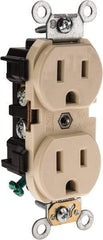 Leviton - 125 VAC, 15 Amp, 5-15R NEMA Configuration, Ivory, Industrial Grade, Self Grounding Duplex Receptacle - 1 Phase, 2 Poles, 3 Wire, Flush Mount, Impact Resistant - Apex Tool & Supply
