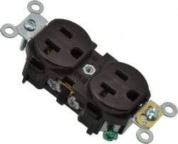 Leviton - 125 VAC, 20 Amp, 5-20R NEMA Configuration, Brown, Industrial Grade, Self Grounding Duplex Receptacle - 1 Phase, 2 Poles, 3 Wire, Flush Mount, Impact Resistant - Apex Tool & Supply