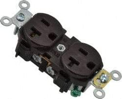 Leviton - 125 VAC, 20 Amp, 5-20R NEMA Configuration, Brown, Industrial Grade, Self Grounding Duplex Receptacle - 1 Phase, 2 Poles, 3 Wire, Flush Mount, Impact Resistant - Apex Tool & Supply