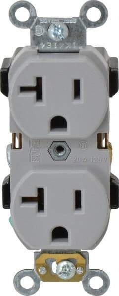 Leviton - 125 VAC, 20 Amp, 5-20R NEMA Configuration, Gray, Industrial Grade, Self Grounding Duplex Receptacle - 1 Phase, 2 Poles, 3 Wire, Flush Mount, Impact and Tamper Resistant - Apex Tool & Supply