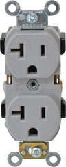 Leviton - 125 VAC, 20 Amp, 5-20R NEMA Configuration, Gray, Industrial Grade, Self Grounding Duplex Receptacle - 1 Phase, 2 Poles, 3 Wire, Flush Mount, Impact and Tamper Resistant - Apex Tool & Supply