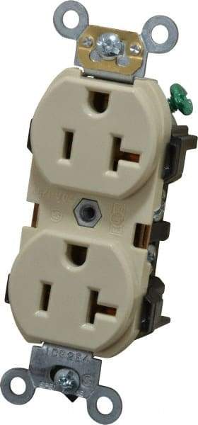 Leviton - 125 VAC, 20 Amp, 5-20R NEMA Configuration, Ivory, Industrial Grade, Self Grounding Duplex Receptacle - 1 Phase, 2 Poles, 3 Wire, Flush Mount, Impact and Tamper Resistant - Apex Tool & Supply