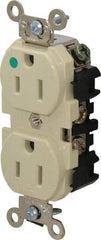 Leviton - 125 VAC, 15 Amp, 5-15R NEMA Configuration, Ivory, Hospital Grade, Self Grounding Duplex Receptacle - 1 Phase, 2 Poles, 3 Wire, Flush Mount, Impact Resistant - Apex Tool & Supply