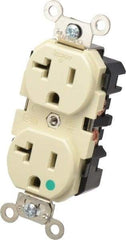 Leviton - 125 VAC, 20 Amp, 5-20R NEMA Configuration, Ivory, Hospital Grade, Self Grounding Duplex Receptacle - 1 Phase, 2 Poles, 3 Wire, Flush Mount, Impact Resistant - Apex Tool & Supply
