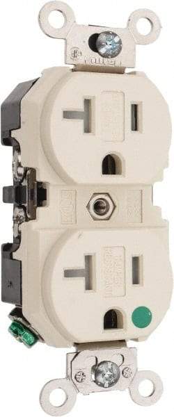 Leviton - 125 VAC, 20 Amp, 5-20R NEMA Configuration, Ivory, Hospital Grade, Self Grounding Duplex Receptacle - 1 Phase, 2 Poles, 3 Wire, Flush Mount, Tamper Resistant - Apex Tool & Supply