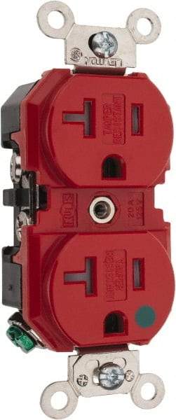 Leviton - 125 VAC, 20 Amp, 5-20R NEMA Configuration, Red, Hospital Grade, Self Grounding Duplex Receptacle - 1 Phase, 2 Poles, 3 Wire, Flush Mount, Tamper Resistant - Apex Tool & Supply