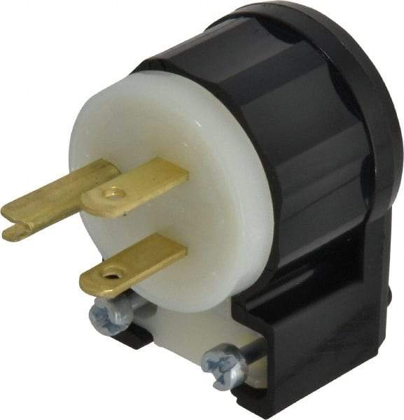 Leviton - 125 VAC, 15 Amp, 5-15P NEMA, Angled, Self Grounding, Industrial Grade Plug - 2 Pole, 3 Wire, 1 Phase, Nylon, Black, White - Apex Tool & Supply