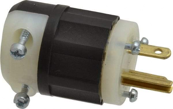 Leviton - 125 VAC, 20 Amp, 5-20P NEMA, Straight, Self Grounding, Industrial Grade Plug - 2 Pole, 3 Wire, 1 Phase, Nylon, Black, White - Apex Tool & Supply
