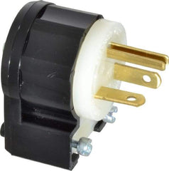 Leviton - 125 VAC, 20 Amp, 5-20P NEMA, Angled, Self Grounding, Industrial Grade Plug - 2 Pole, 3 Wire, 1 Phase, Nylon, Black, White - Apex Tool & Supply