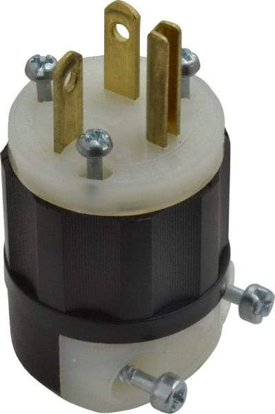 Leviton - 250 VAC, 20 Amp, 6-20P NEMA, Straight, Self Grounding, Industrial Grade Plug - 2 Pole, 3 Wire, 1 Phase, Nylon, Black, White - Apex Tool & Supply