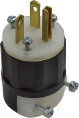 Leviton - 250 VAC, 20 Amp, 6-20P NEMA, Straight, Self Grounding, Industrial Grade Plug - 2 Pole, 3 Wire, 1 Phase, Nylon, Black, White - Apex Tool & Supply