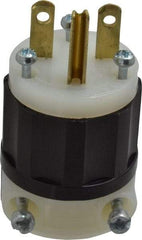 Leviton - 250 VAC, 15 Amp, 6-15P NEMA, Straight, Self Grounding, Industrial Grade Plug - 2 Pole, 3 Wire, 1 Phase, Nylon, Black, White - Apex Tool & Supply