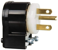 Leviton - 250 VAC, 15 Amp, 6-15P NEMA, Angled, Self Grounding, Industrial Grade Plug - 2 Pole, 3 Wire, 1 Phase, Nylon, Black, White - Apex Tool & Supply