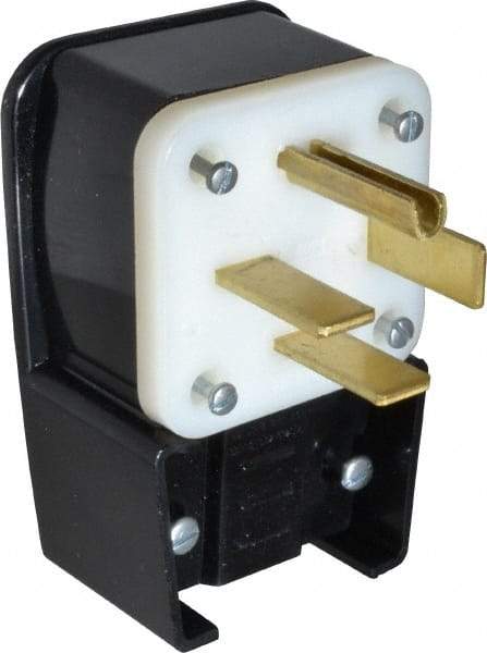 Leviton - 250 VAC, 60 Amp, 15-60P NEMA, Angled, Self Grounding, Industrial Grade Plug - 3 Pole, 4 Wire, 3 Phase, Nylon, Black - Apex Tool & Supply