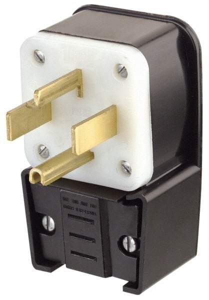 Leviton - 125/250 VAC, 30 Amp, 14-30P NEMA, Angled, Self Grounding, Industrial Grade Plug - 3 Pole, 4 Wire, 1 Phase, Nylon, Black - Apex Tool & Supply